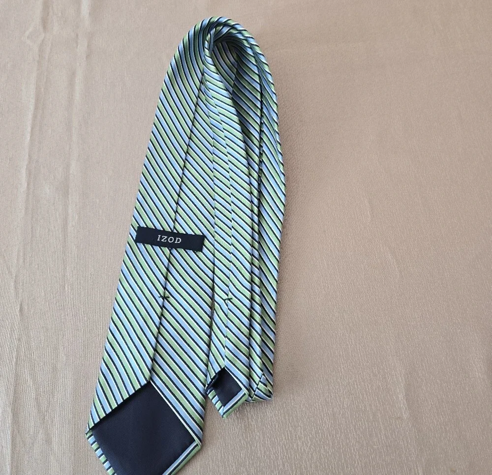 IZOD Men's Blue Green Striped Necktie | Classic Business Dress Tie